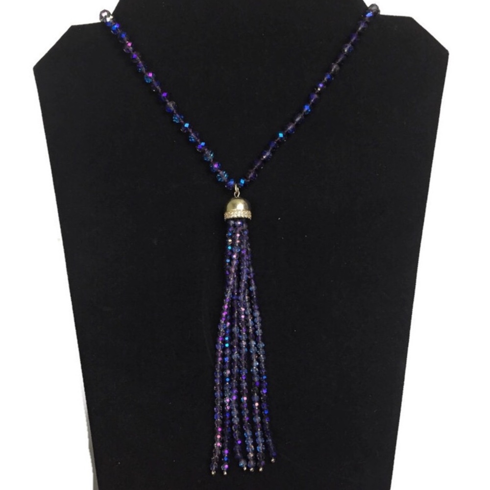 Carolee Iridescent Beaded Tassel And Pearl 33” Long Statement Necklace